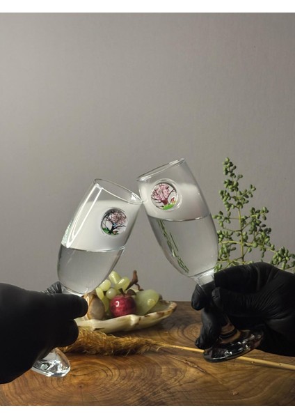 Pembe Çiçekli Kadehi – 2’li Set - (kahve yanı su/kokteyl bardağı) 190 ml modelleri