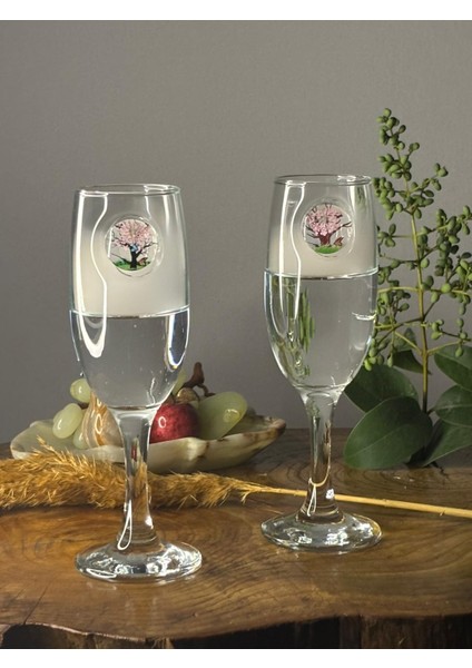 Pembe Çiçekli Kadehi – 2’li Set - (kahve yanı su/kokteyl bardağı) 190 ml