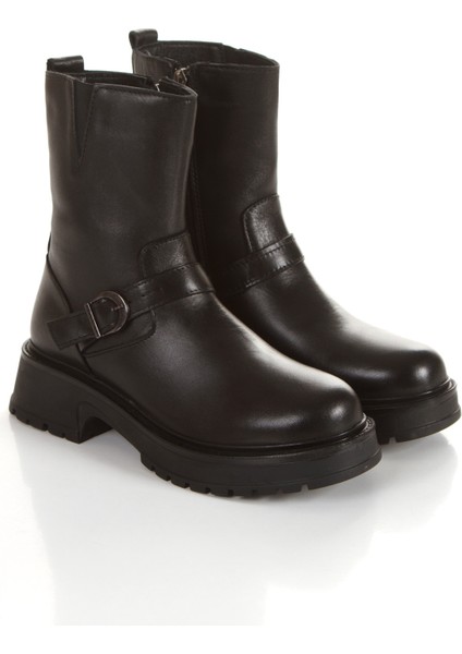 Hakiki %100 Deri Kalın Topuklu Yandan Tokalı Kadın Bot