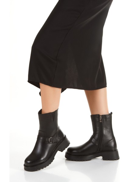 Hakiki %100 Deri Kalın Topuklu Yandan Tokalı Kadın Bot fiyatları