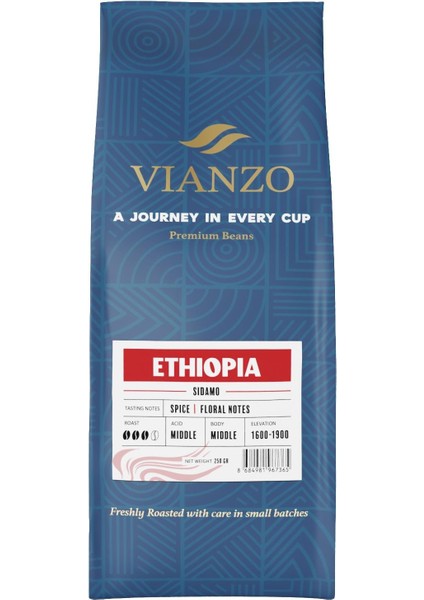 Ethiopia Sidamo Öğütülmüş Filtre Kahve, %100 Arabica 250 G fiyatları