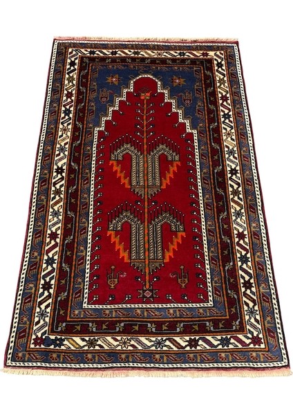 El Dokuma Sıfır Konya Kavak Halısı Seccade 117X185 Kök Boya Sık Namazlık Kırmızı