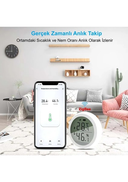 Zigbee Tuya Akıllı Yaşam Uygulaması Sıcaklık Nem Sensörü LCD Ekran App Kontrol