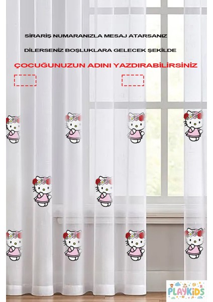 Hello Kitty Kız Çocuk Odası Tül Perde ( Özel Ölçü ve Üzerine Isim Yazılabilir.)