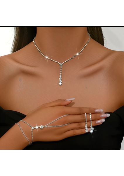 Kadınlar Için 4 Parça Lüks Gümüş Kaplamalı Takı Seti, Boyunluk, Küpe, Şahmeran ve Kolye Içerir,
