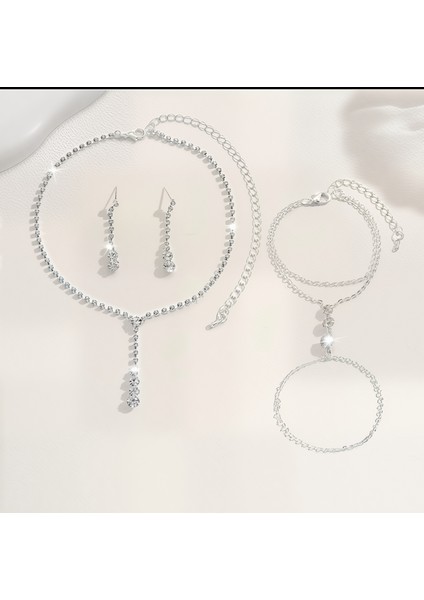 Kadınlar Için 4 Parça Lüks Gümüş Kaplamalı Takı Seti, Boyunluk, Küpe, Şahmeran ve Kolye Içerir, fiyatları