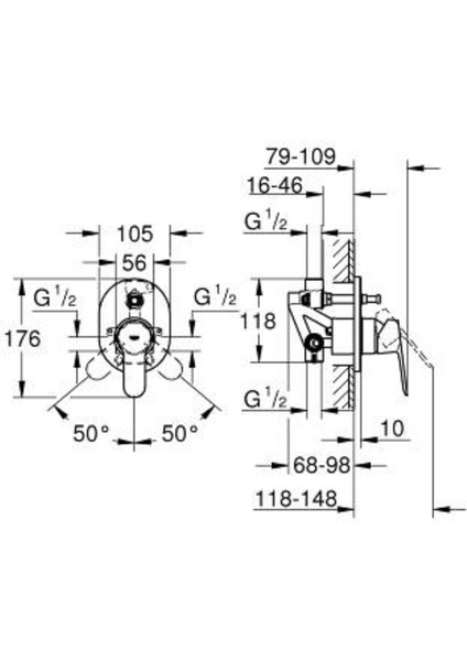 2 Çıkışlı Ankastre Duş Seti, Bau Edge 29039 Bataryalı, Krom (29039 26406 27851 27541) modelleri