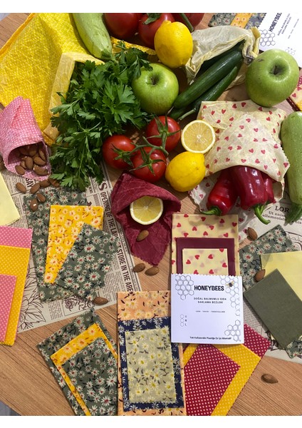 5'li Papatya Desen Tekrar Kullanılabilen Doğal Balmumu (Balmumlu) Gıda Saklama Kumaş Bez (Erzak Saklama Kabı) fiyatları