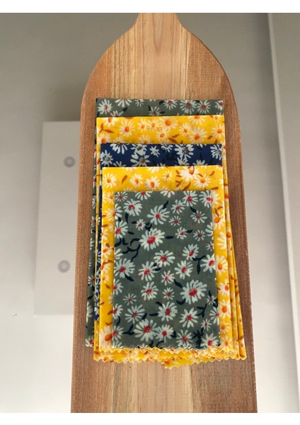 5'li Papatya Desen Tekrar Kullanılabilen Doğal Balmumu (Balmumlu) Gıda Saklama Kumaş Bez (Erzak Saklama Kabı) modelleri