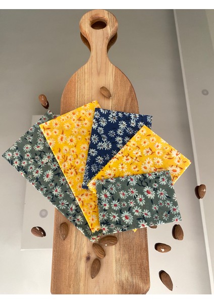 5'li Papatya Desen Tekrar Kullanılabilen Doğal Balmumu (Balmumlu) Gıda Saklama Kumaş Bez (Erzak Saklama Kabı) fırsatları