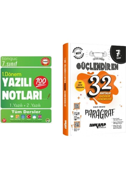 7. Sınıf Yazılı Notları 1. Dönem 1 ve 2. Yazılı ve Ankara Yayıncılık 7. Sınıf Paragraf Güçlendiren 32 Haftalık Kazanım Denemeleri