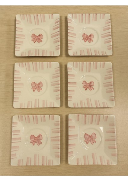 6’lı Çay Bardağı Altlığı Seti Pembe Fiyonk Seramik El Yapımı Zarif Tasarım Misafirlik Çay Tabakları fiyatları