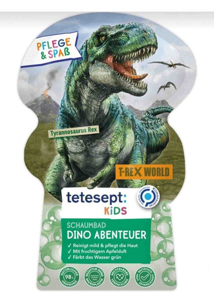 Tetesept Alman Kalitesi Çocuklar Için Yeşil Renkli T-Rex Dinazorlu Banyo Köpüğü 40ML
