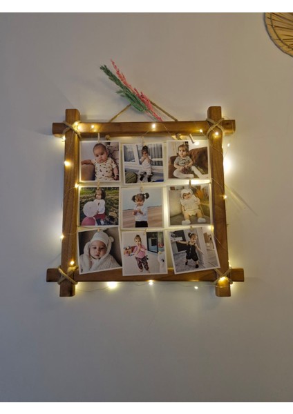 Anı Çerçevesi Ceviz Ağacı Hediyelik 9 Fotoğraflık Anı Çerçevesi | 9x9 cm Boyutuna Uygun