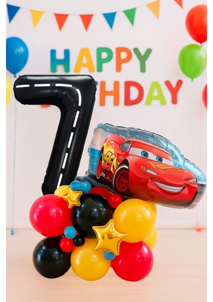 Cars Arabalar Şimşek Mcqueen Yarış Arabası Konsept 1 Yaş Balon Set Cars Arabalar Doğum Günü Seti