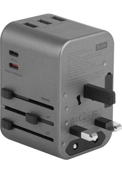 Travelworld 35 Universal 35W Type-C 15W Type-C ve 12W USB Çıkışlı Pd Hızlı Şarj Aleti - Koyu Gri modelleri