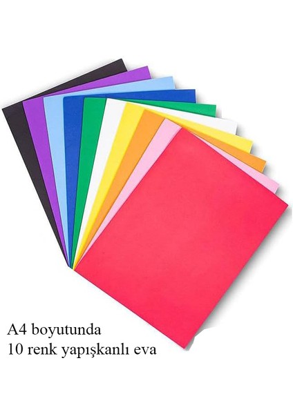 10 adet El Işi Için A4 Boyutunda (21 x 29,7 Cm) 10 Renk Yapışkanlı Eva