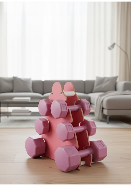 Psspor 3 Set Pembe Renk Dambıl Seti + Stand ( 2 Adet 1kg - 2 Adet 2kg - 2 Adet 3kg + Stand )
