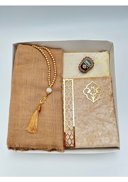 Çeyizlik Hediyelik 5 Parça Gelin Damat Bohça Seti Namaz Örtüsü Tafta Seccade Tesbih Yasin Zikirmatik