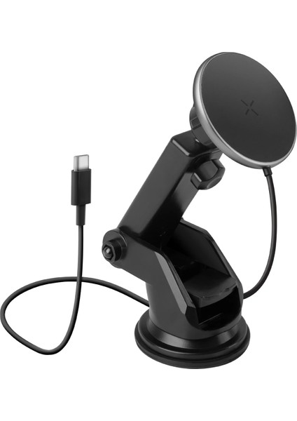 Magdrive 2in1 Izgara Klipsli ve Vantuzlu 15W Kablosuz Şarjlı Manyetik Magsafe Araç Tutucu - Siyah