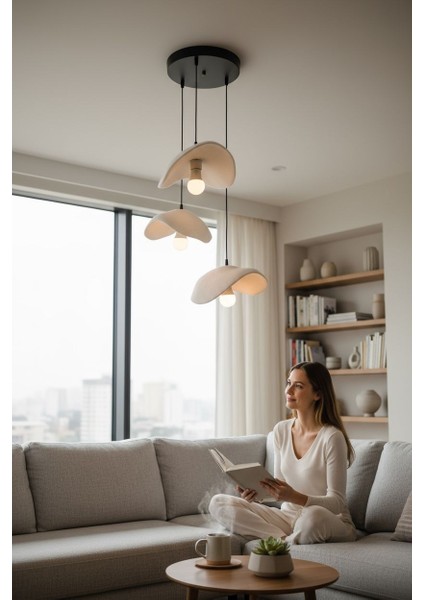 Dekoratif Asimetrik 3’lü Avize – LED Uyumlu Modern Beyaz Sarkıt Aydınlatma modelleri