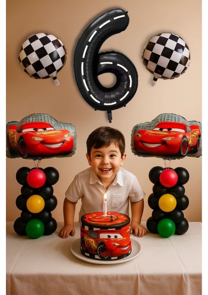 6 Yaş Cars Arabalar Şimşek Mcqueen Yarış Arabası Konsept Balon Set Trafik Temalı Doğum Günü Seti