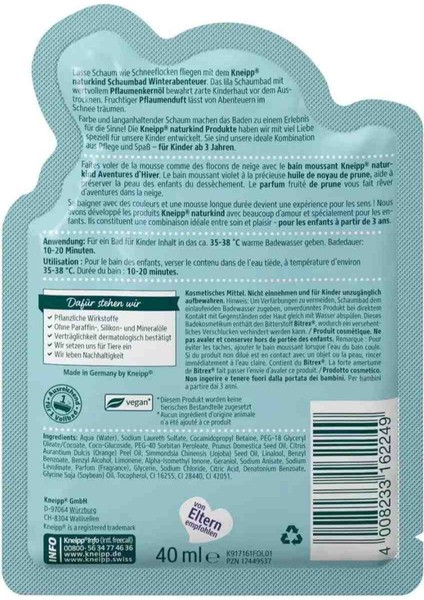 Alman Kalitesi Çocuklar Için Mor Renkli Banyo Köpüğü 40ML Kış Maceraları fiyatları
