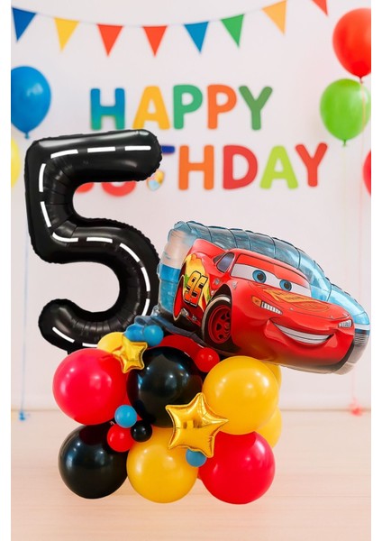 Cars Arabalar Şimşek Mcqueen Yarış Arabası Konsept 1 Yaş Balon Set Cars Arabalar Doğum Günü Seti