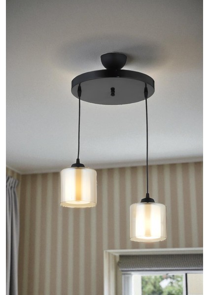 Çift Camlı Modern Sarkıt Avize – Siyah & Bal Renkli Şık Tasarım