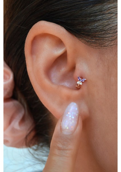Minik Mor Kanatlı Kelebek Piercing | Rose Renk Zirkon Taşlı fırsatları
