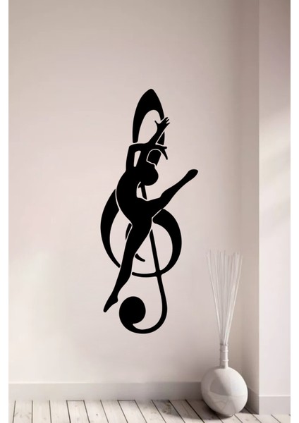Sol Anahtarı ve Dansçı Müzisyen Kız Duvar Özel Yeni Sticker Yapıştırma (Sudan ve Nemden Etkilenmez)