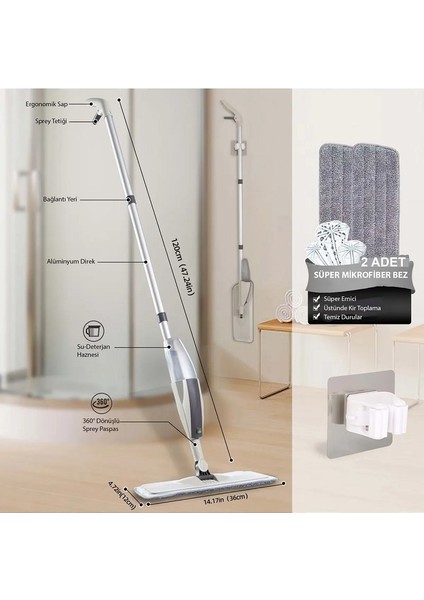 Mop Mikrofiber Bez Temizlik Seti Sprey Mop Su Deterjan Hazneli 360 Derece Dönen Paspas Temizlik Bezi indirimleri