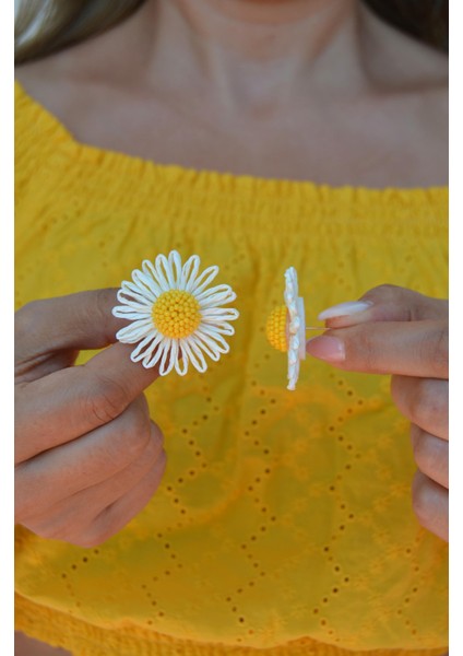 El Örgüsü Hasır Papatya Küpe – Ekru & Sarı fırsatları