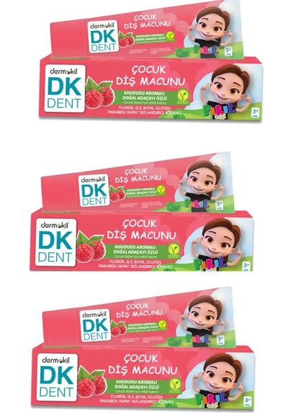 Dk Dent Vegan Pırıl Ahududu Aromalı Florürsüz Çocuk Diş Macunu 3X50ML