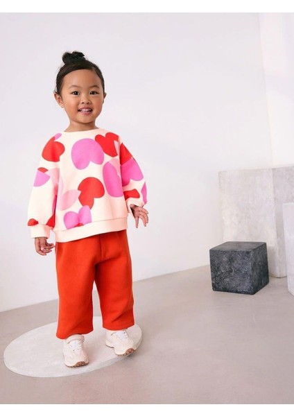 Kız Çocuk Pamuklu Kalp Desenli Sweatshirt ve Kırmızı Eşofman Takım fiyatları