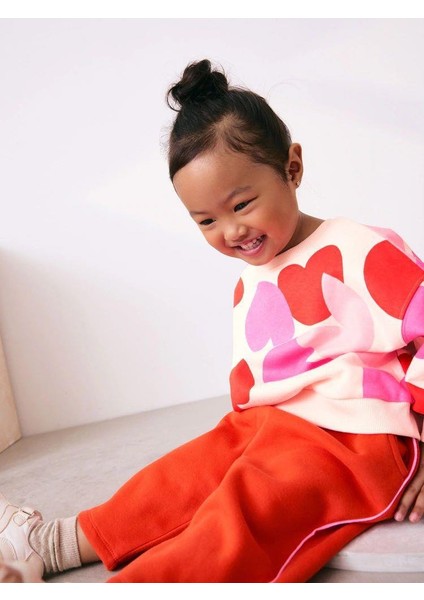 Kız Çocuk Pamuklu Kalp Desenli Sweatshirt ve Kırmızı Eşofman Takım modelleri