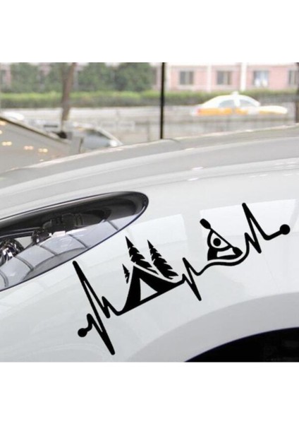 Kamp Çadırı Kayık Kalp Atışı Tasarım Oto Özel Yeni Sticker Siyah 25*7 cm