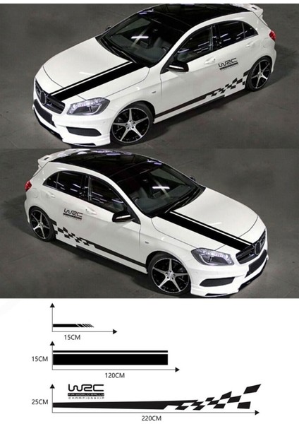 Oto Özel Yeni Sticker Set Kaput-Marşpiyel-Yan Ayna 5 Parça Siyah 2,5*15 - 15*120 - 25*220 cm