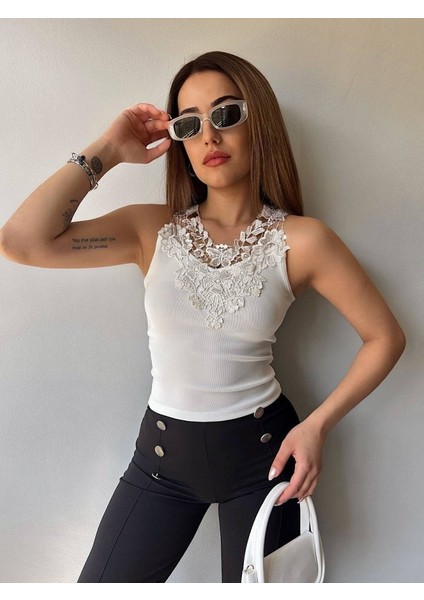 Kadın Ottoman Kumaş Dantel Detaylı Bluz
