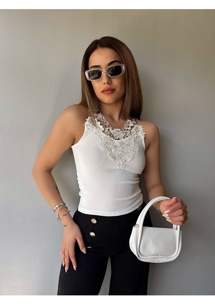 Kadın Ottoman Kumaş Dantel Detaylı Bluz