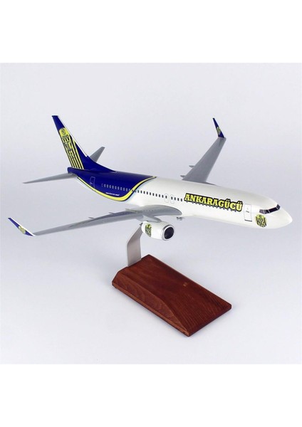 THY041 1/100 Ölçek, Thy Ankara Gücü Logolu B737-800 Yolcu Uçağı, Sergilemeye Hazır Ahşap Standlı Mod