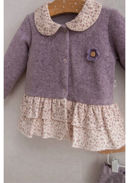 Kız Bebek Autumn Flowers Çiçek Figürlü Fırfır Detaylı 2'li Alt Üst Takım Mor fiyatları