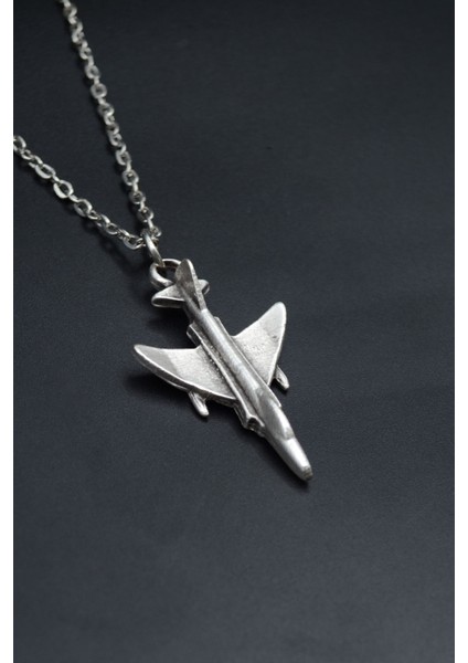 F4 Phantom Uçak Gümüş Kaplama Unisex Düz Zincir Kolye Kod 865