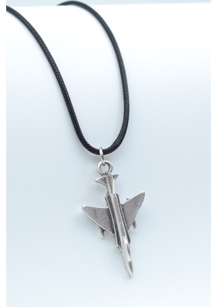 F4 Phantom Uçak Gümüş Kaplama Unisex Deri Ip Kolye Kod 543