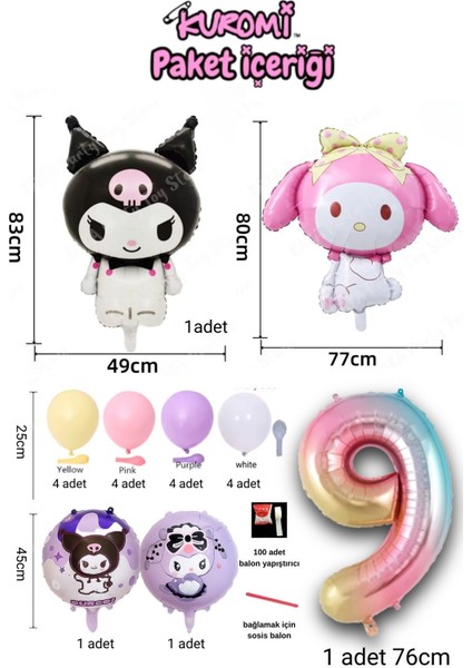 9 Yaş Kuromi ve My Melodi Balon Set Doğum Günü Balon Seti Gökkuşağı Rakam Helyum Uyumlu Uçan Balon fiyatları