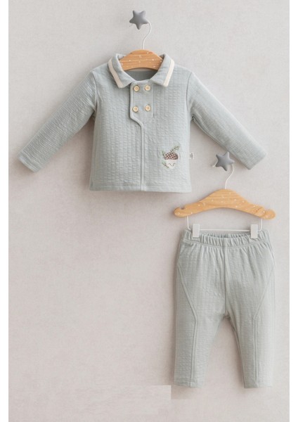 Erkek Bebek In The Woods Çift Düğmeli 2'li Alt Üst Takım Mavi