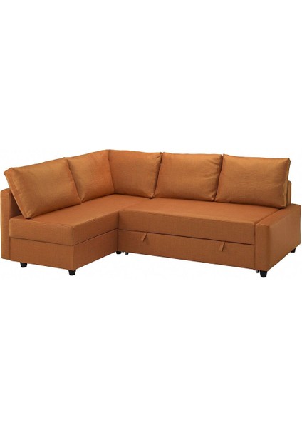 Bazalı Yataklı Köşe Kanepe, Faringe Kahverengi-Turuncu, 5 Minderli
