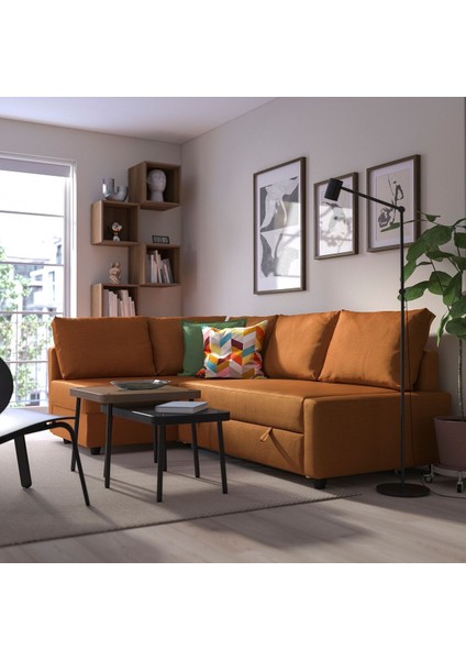 Bazalı Yataklı Köşe Kanepe, Faringe Kahverengi-Turuncu, 5 Minderli modelleri