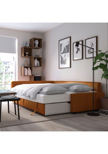 Bazalı Yataklı Köşe Kanepe, Faringe Kahverengi-Turuncu, 5 Minderli fırsatları