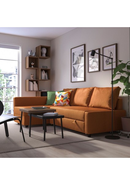 Bazalı Yataklı Köşe Kanepe, Faringe Kahverengi-Turuncu, 3 Minderli modelleri